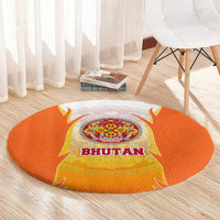 Bhutan Mandala Emblem Round Carpet with Monastic Orange and Spiritual Harmony