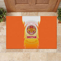 Bhutan Mandala Emblem Rubber Doormat with Monastic Orange and Spiritual Harmony