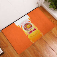 Bhutan Mandala Emblem Rubber Doormat with Monastic Orange and Spiritual Harmony