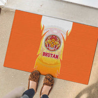 Bhutan Mandala Emblem Rubber Doormat with Monastic Orange and Spiritual Harmony