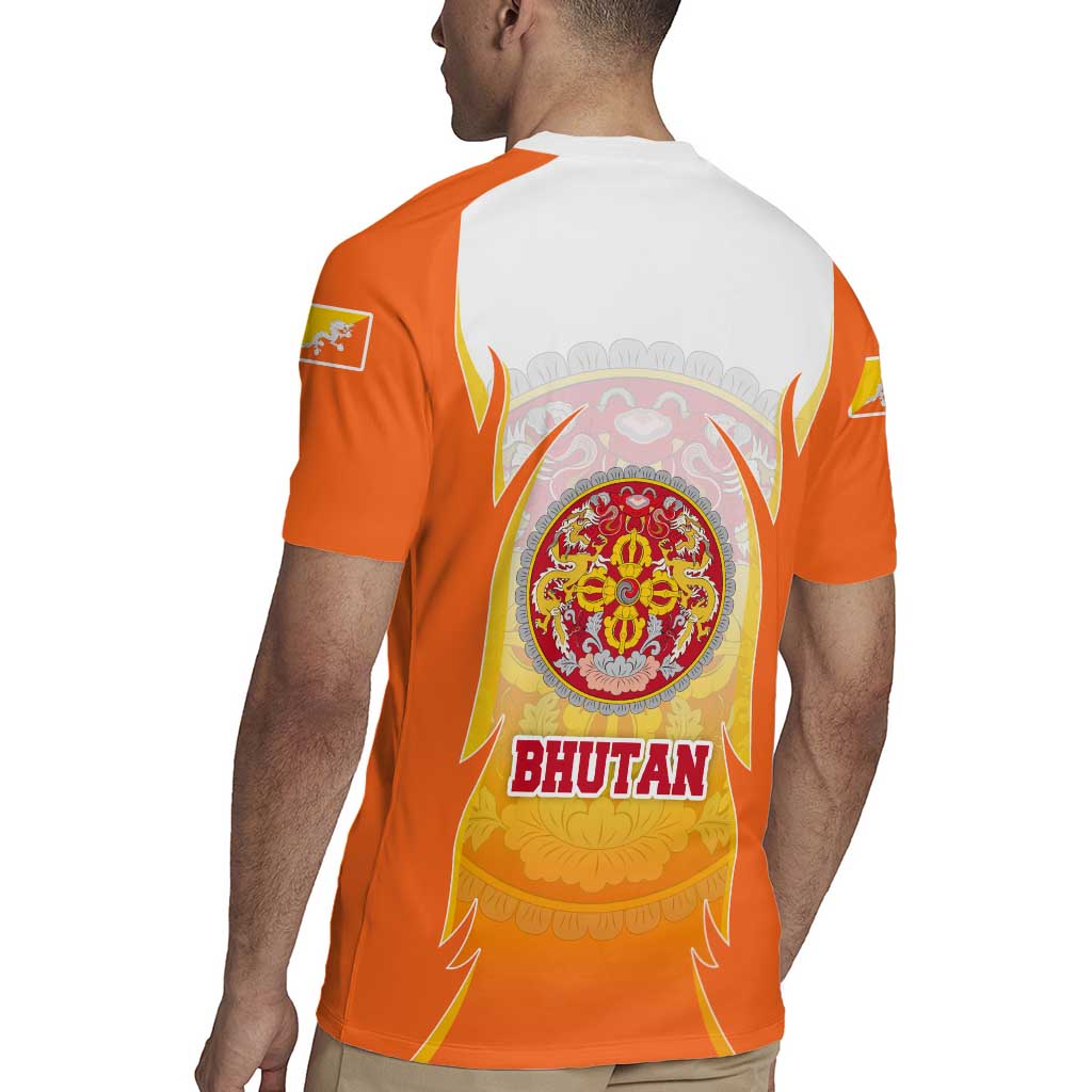 Bhutan Mandala Emblem Rugby Jersey with Monastic Orange and Spiritual Harmony