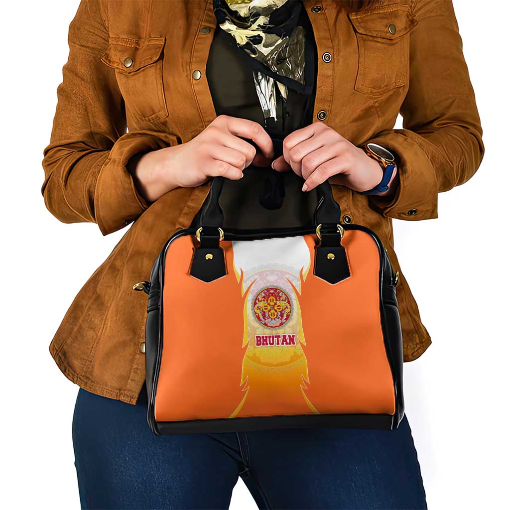 Bhutan Mandala Emblem Shoulder Handbag with Monastic Orange and Spiritual Harmony