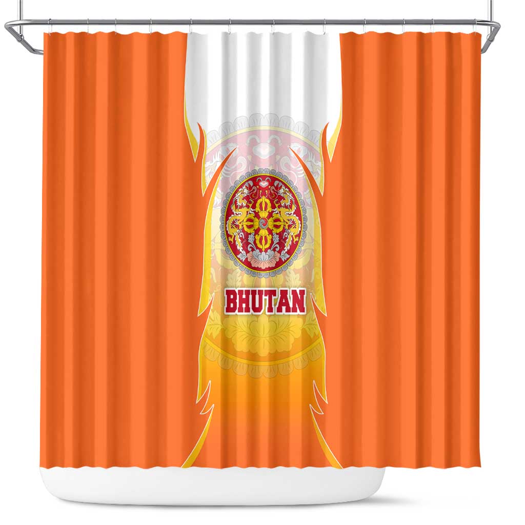 Bhutan Mandala Emblem Shower Curtain with Monastic Orange and Spiritual Harmony