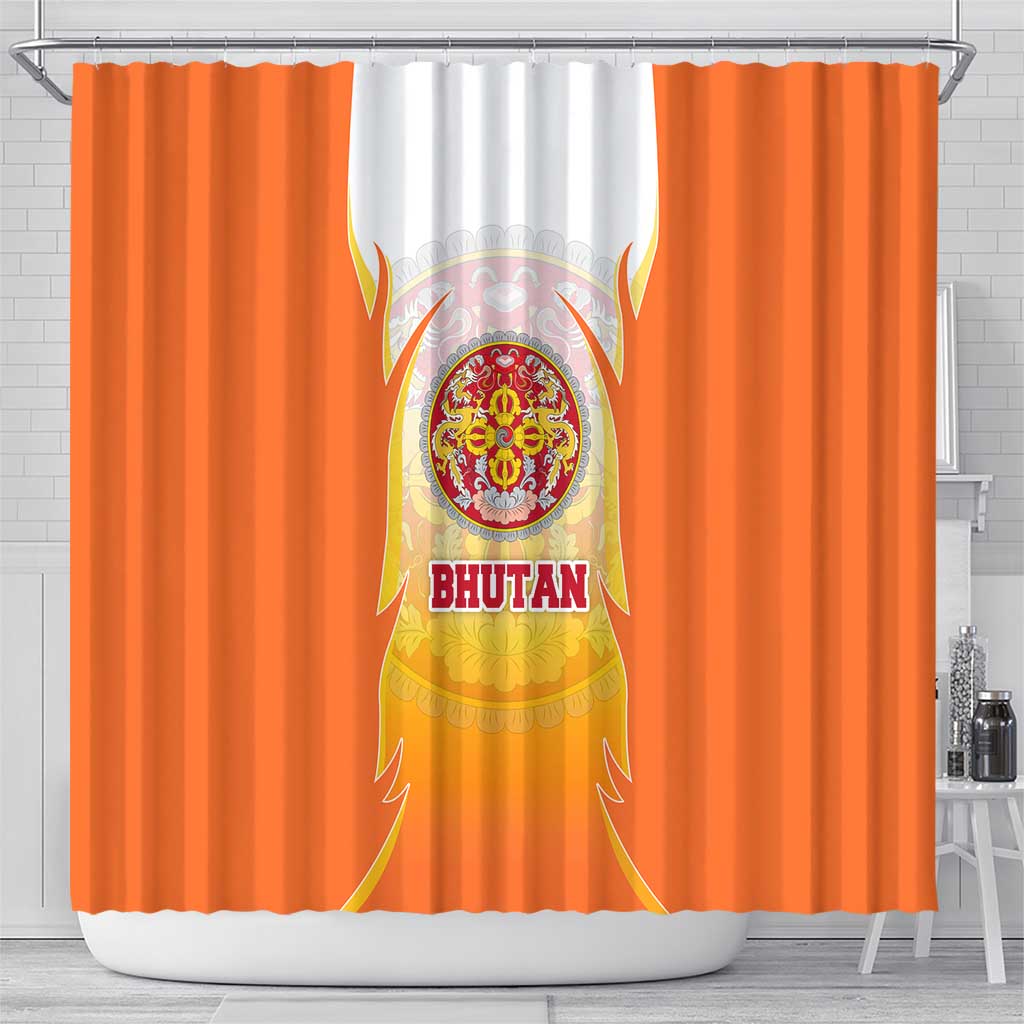Bhutan Mandala Emblem Shower Curtain with Monastic Orange and Spiritual Harmony