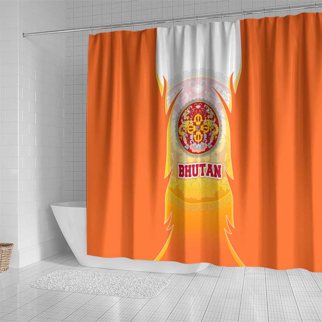 Bhutan Mandala Emblem Shower Curtain with Monastic Orange and Spiritual Harmony