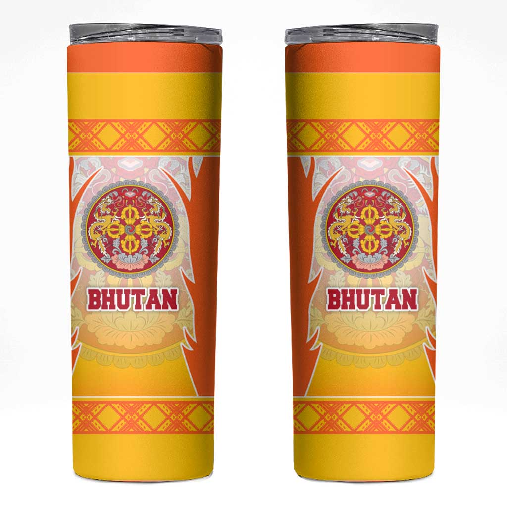 Bhutan Mandala Emblem Skinny Tumbler with Monastic Orange and Spiritual Harmony