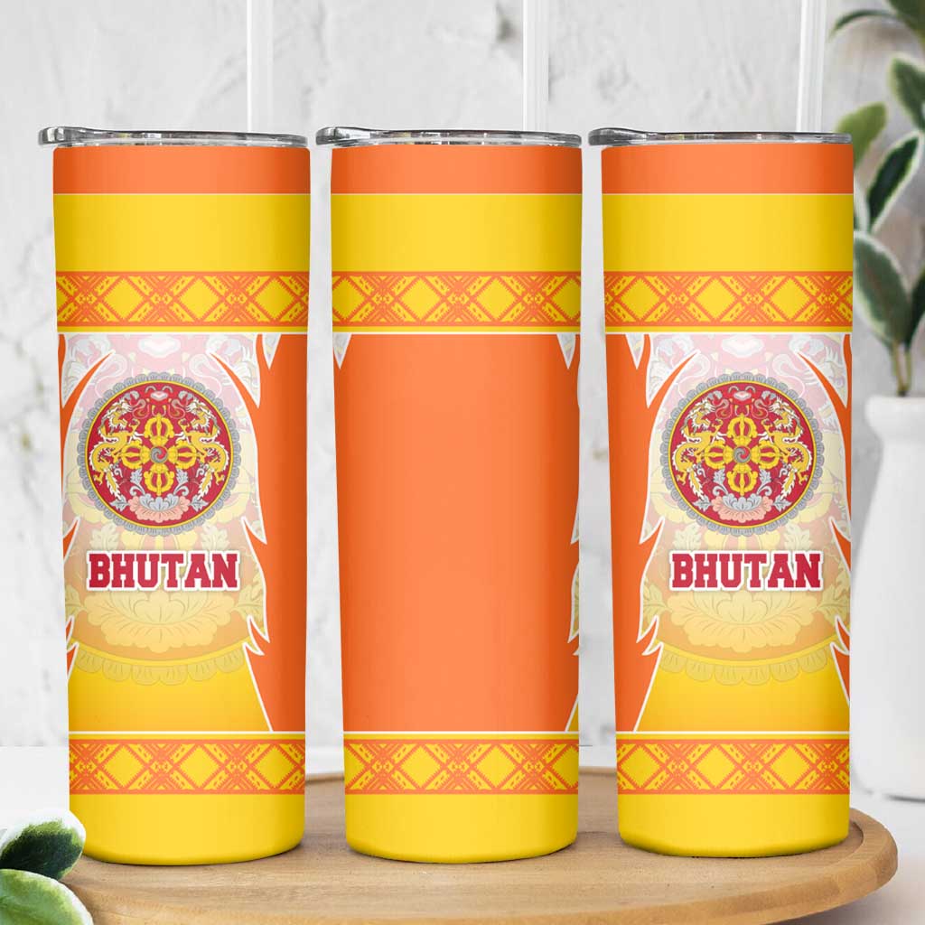 Bhutan Mandala Emblem Skinny Tumbler with Monastic Orange and Spiritual Harmony
