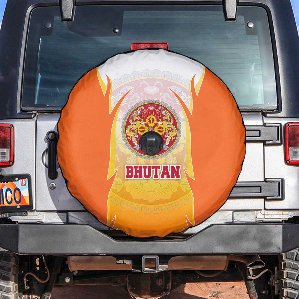 Bhutan Mandala Emblem Spare Tire Cover with Monastic Orange and Spiritual Harmony
