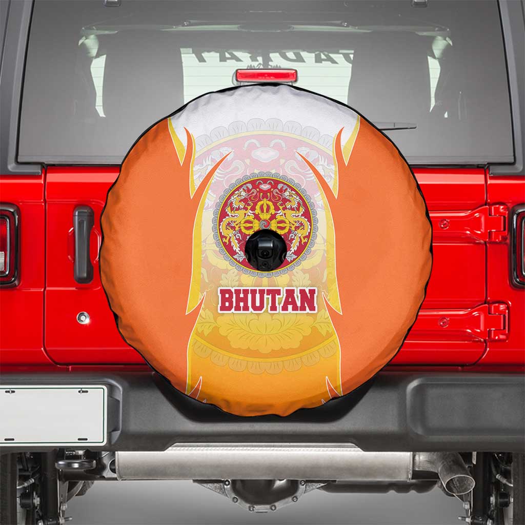 Bhutan Mandala Emblem Spare Tire Cover with Monastic Orange and Spiritual Harmony