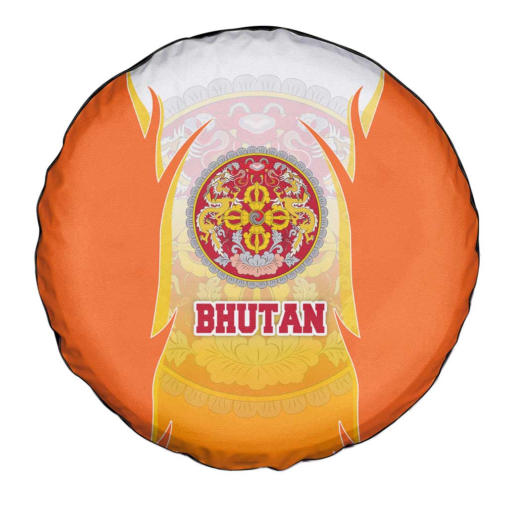Bhutan Mandala Emblem Spare Tire Cover with Monastic Orange and Spiritual Harmony