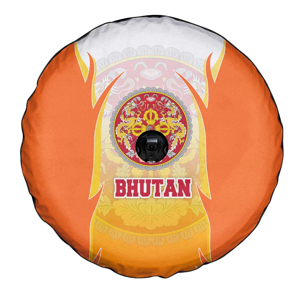 Bhutan Mandala Emblem Spare Tire Cover with Monastic Orange and Spiritual Harmony