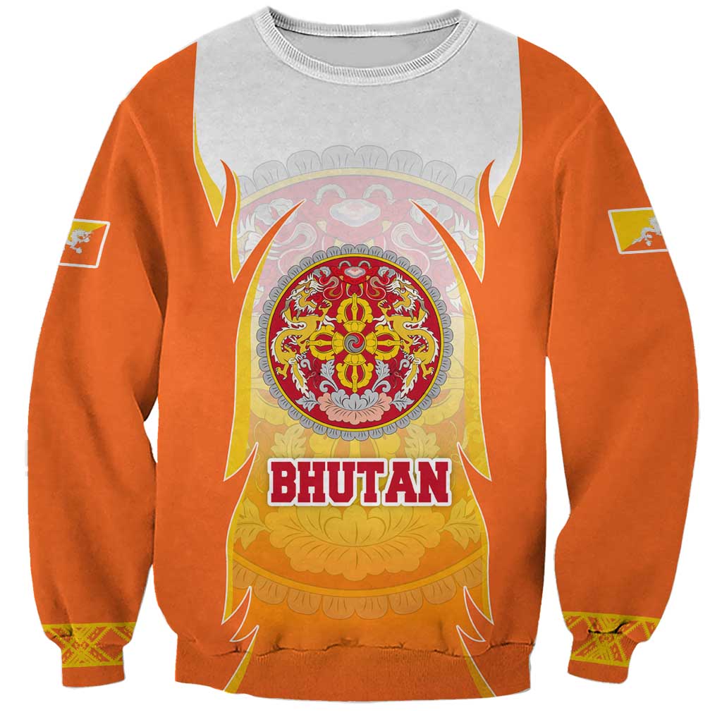 Bhutan Mandala Emblem Sweatshirt with Monastic Orange and Spiritual Harmony