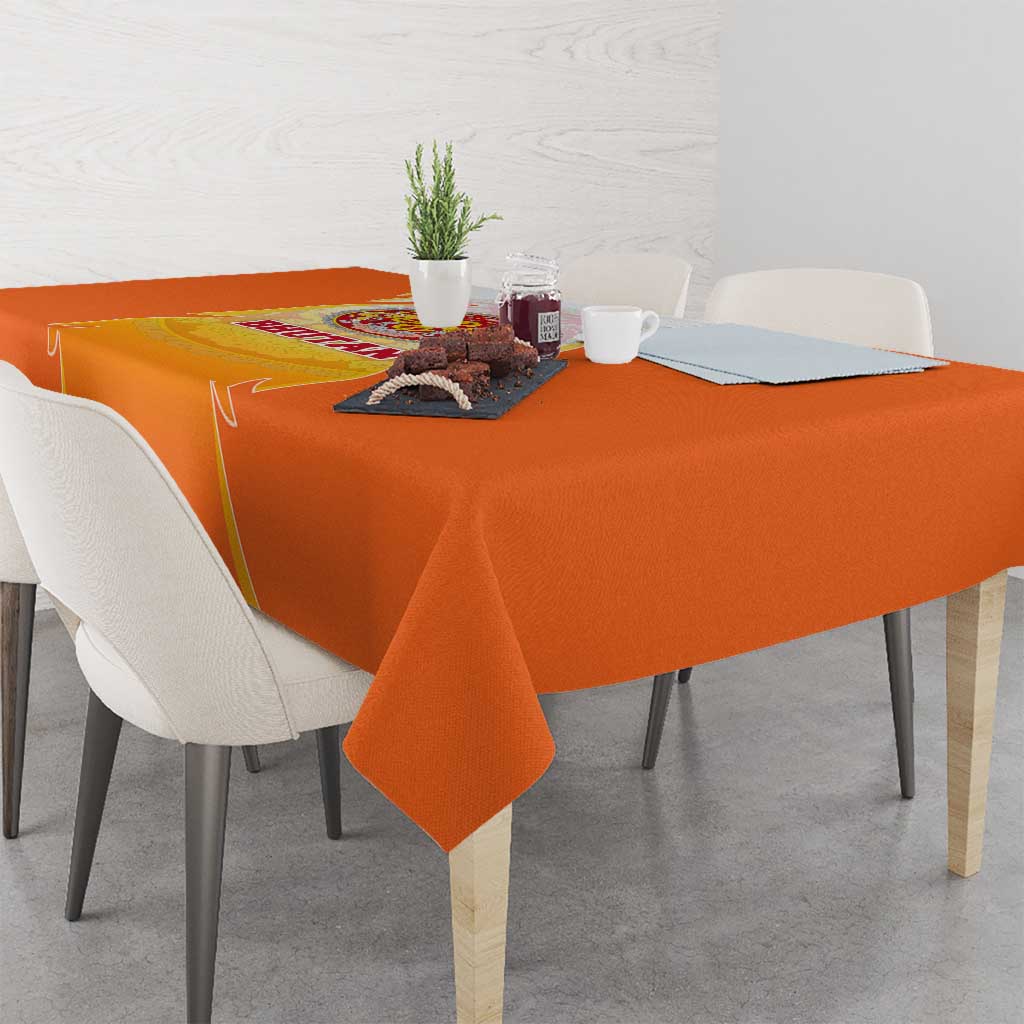 Bhutan Mandala Emblem Tablecloth with Monastic Orange and Spiritual Harmony