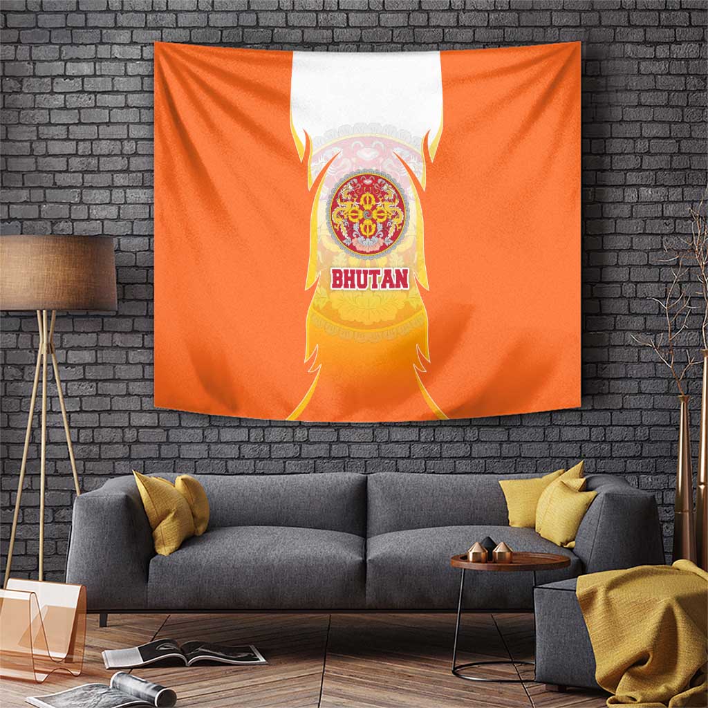 Bhutan Mandala Emblem Tapestry with Monastic Orange and Spiritual Harmony