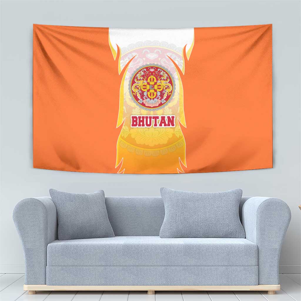 Bhutan Mandala Emblem Tapestry with Monastic Orange and Spiritual Harmony