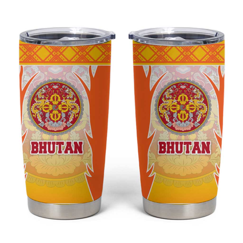 Bhutan Mandala Emblem Tumbler Cup with Monastic Orange and Spiritual Harmony