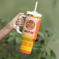 Bhutan Mandala Emblem Tumbler With Handle with Monastic Orange and Spiritual Harmony