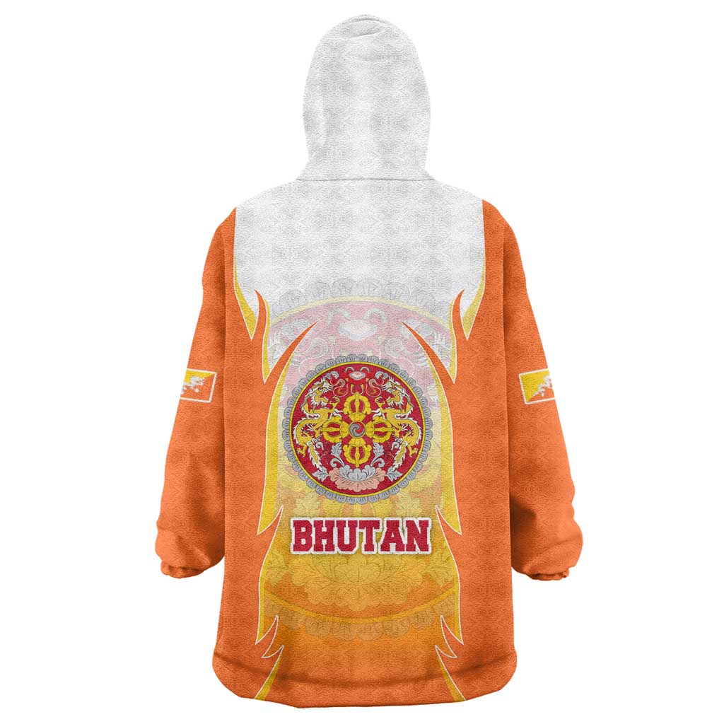 Bhutan Mandala Emblem Wearable Blanket Hoodie with Monastic Orange and Spiritual Harmony