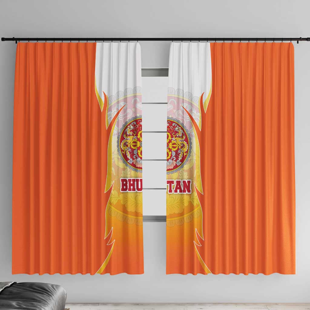 Bhutan Mandala Emblem Window Curtain with Monastic Orange and Spiritual Harmony