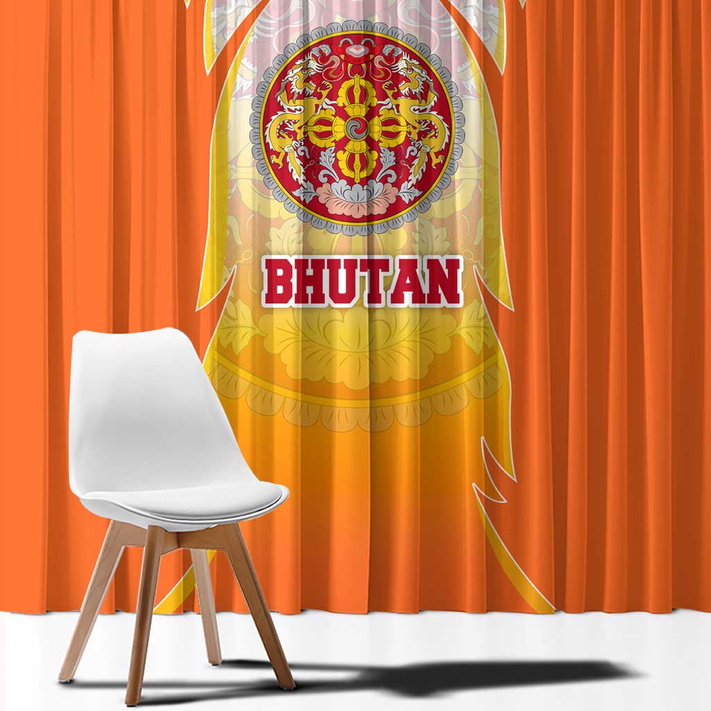 Bhutan Mandala Emblem Window Curtain with Monastic Orange and Spiritual Harmony