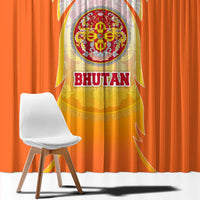 Bhutan Mandala Emblem Window Curtain with Monastic Orange and Spiritual Harmony