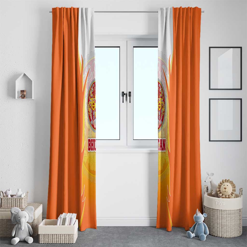 Bhutan Mandala Emblem Window Curtain with Monastic Orange and Spiritual Harmony