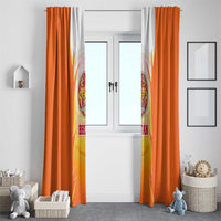 Bhutan Mandala Emblem Window Curtain with Monastic Orange and Spiritual Harmony