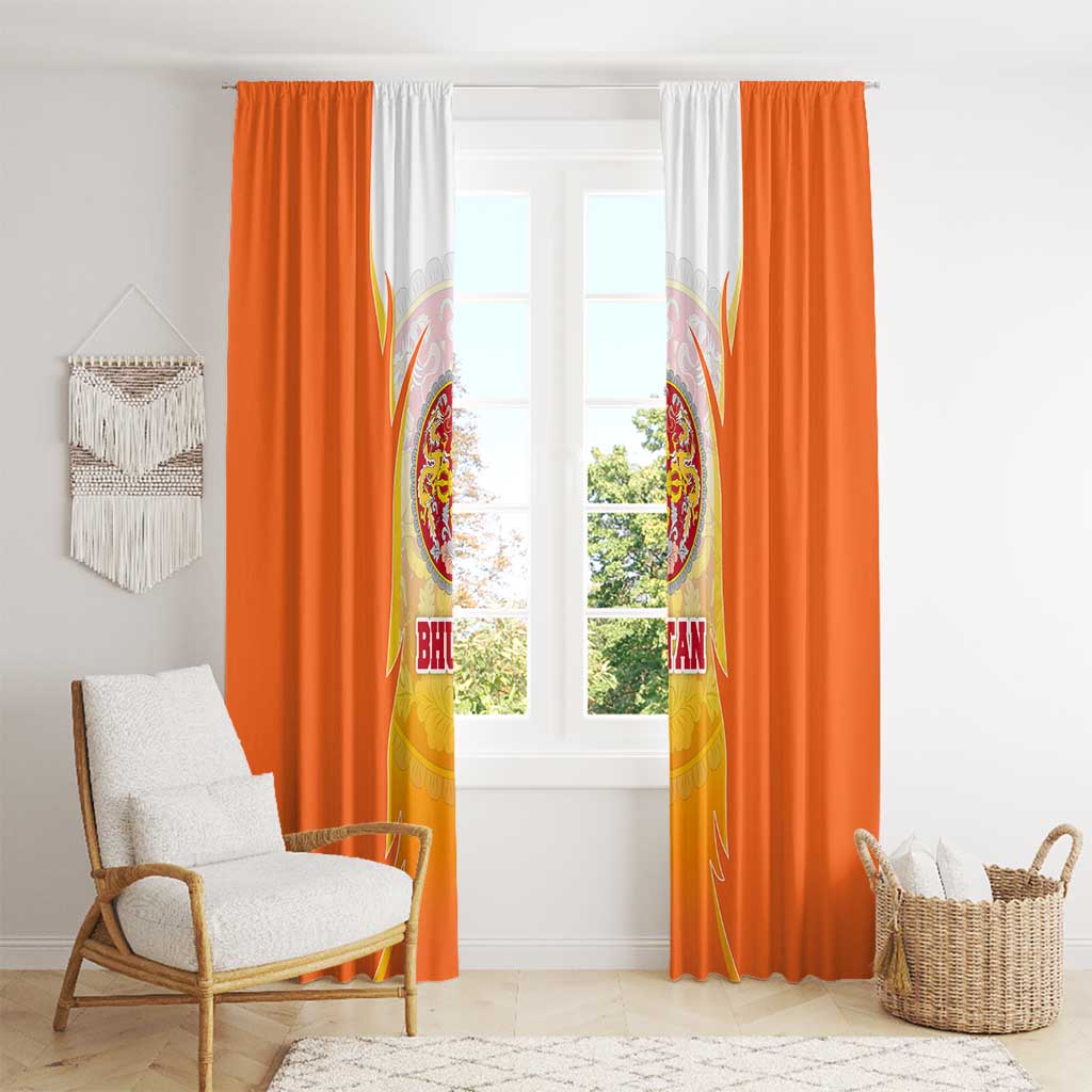 Bhutan Mandala Emblem Window Curtain with Monastic Orange and Spiritual Harmony