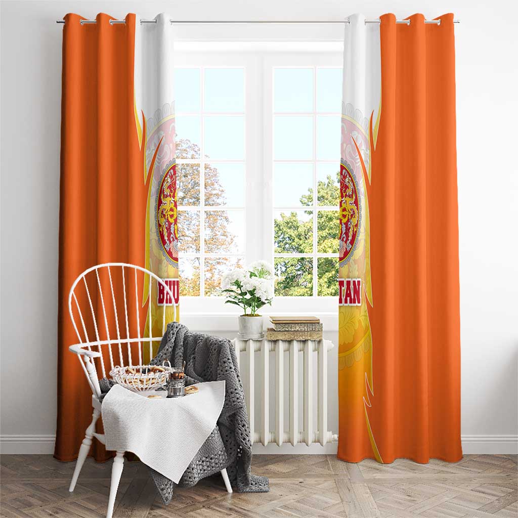 Bhutan Mandala Emblem Window Curtain with Monastic Orange and Spiritual Harmony