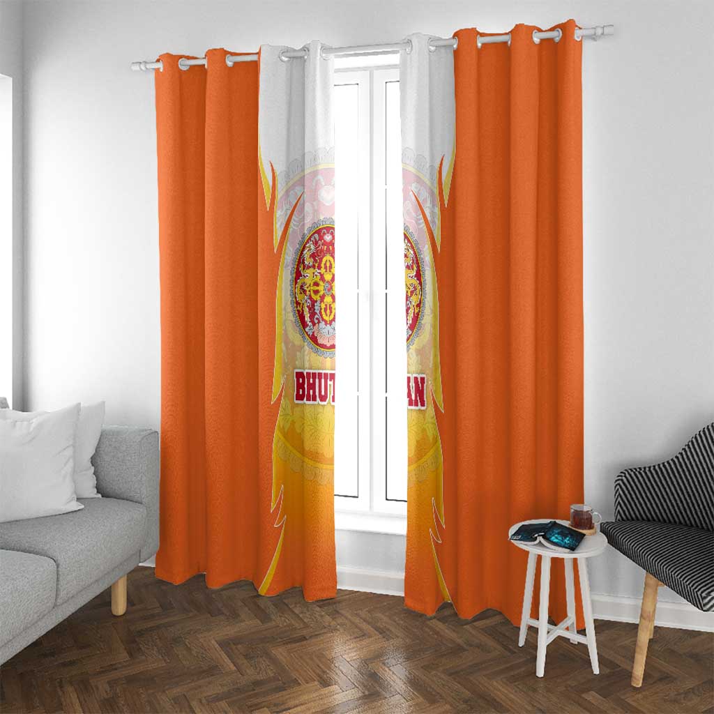 Bhutan Mandala Emblem Window Curtain with Monastic Orange and Spiritual Harmony