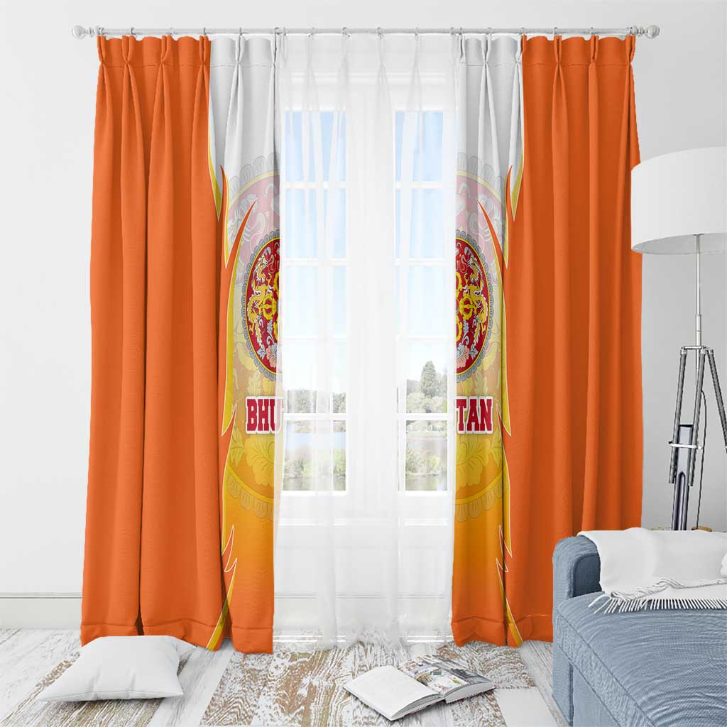 Bhutan Mandala Emblem Window Curtain with Monastic Orange and Spiritual Harmony