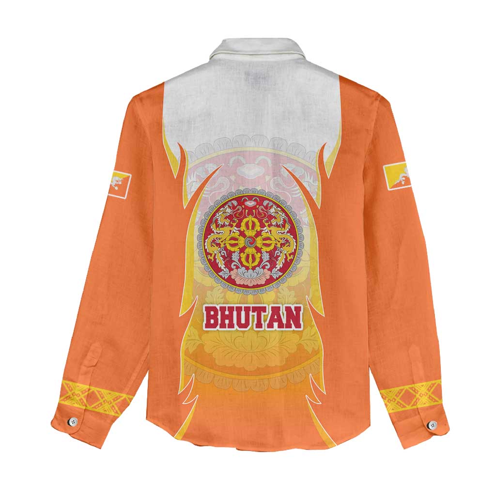 Bhutan Mandala Emblem Women Casual Shirt with Monastic Orange and Spiritual Harmony