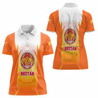 Bhutan Mandala Emblem Women Polo Shirt with Monastic Orange and Spiritual Harmony