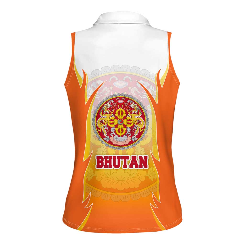 Bhutan Mandala Emblem Women Sleeveless Polo Shirt with Monastic Orange and Spiritual Harmony