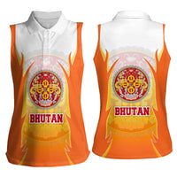 Bhutan Mandala Emblem Women Sleeveless Polo Shirt with Monastic Orange and Spiritual Harmony