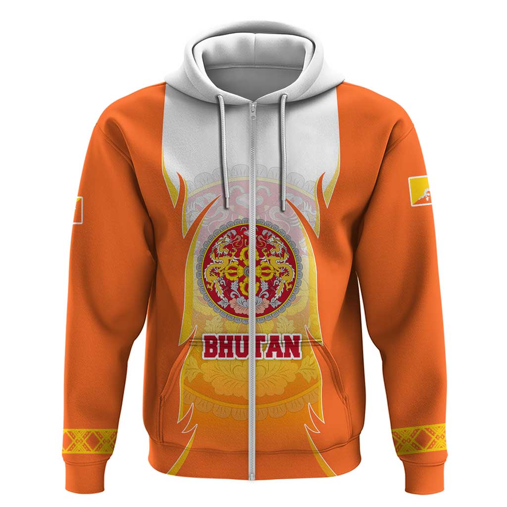 Bhutan Mandala Emblem Zip Hoodie with Monastic Orange and Spiritual Harmony