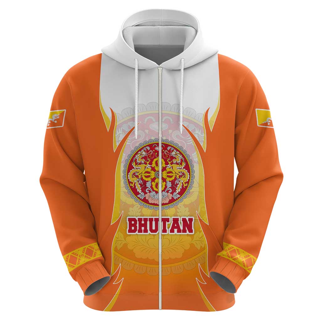 Bhutan Mandala Emblem Zip Hoodie with Monastic Orange and Spiritual Harmony