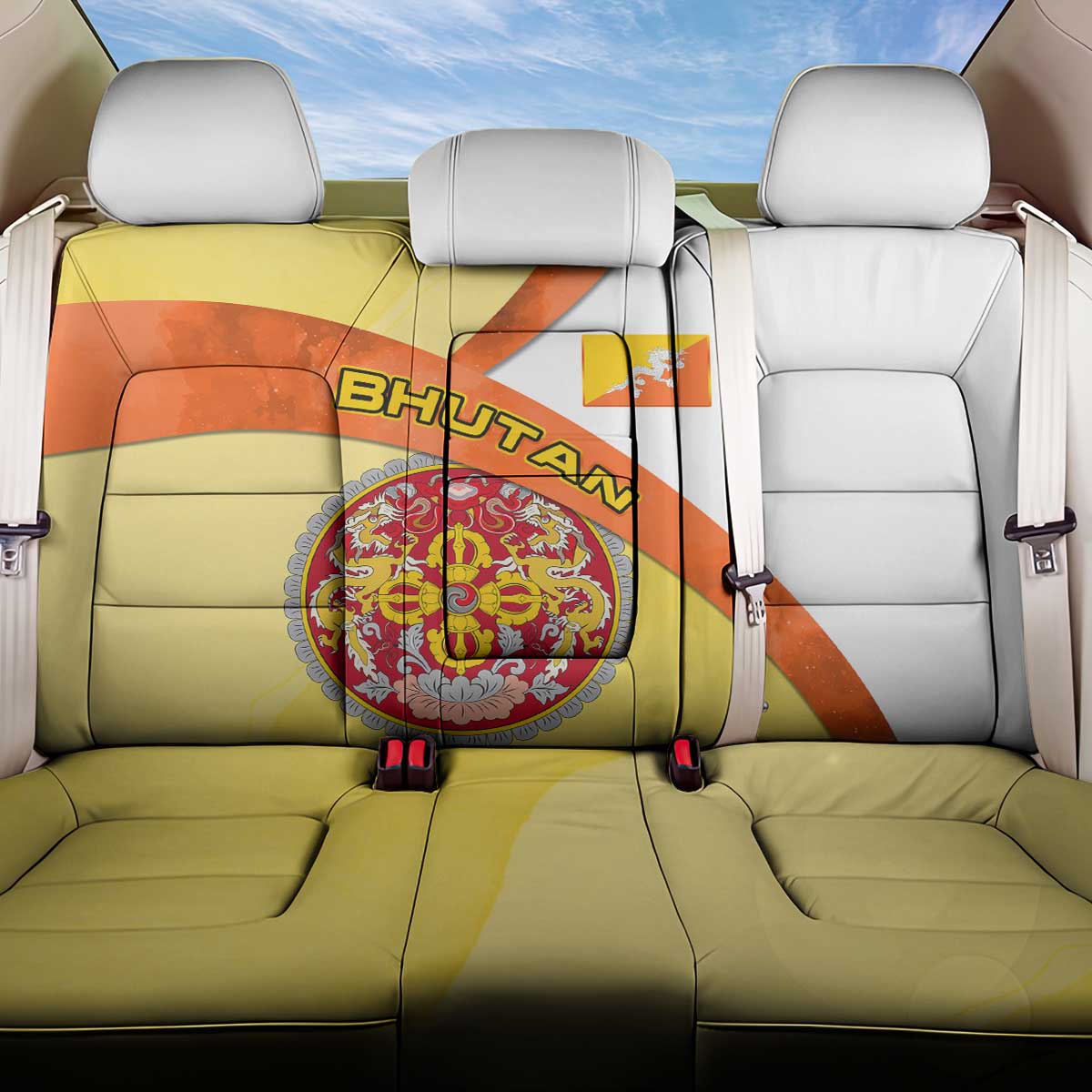 Bhutan Mandala Heritage Back Car Seat Cover with National Flag Colors