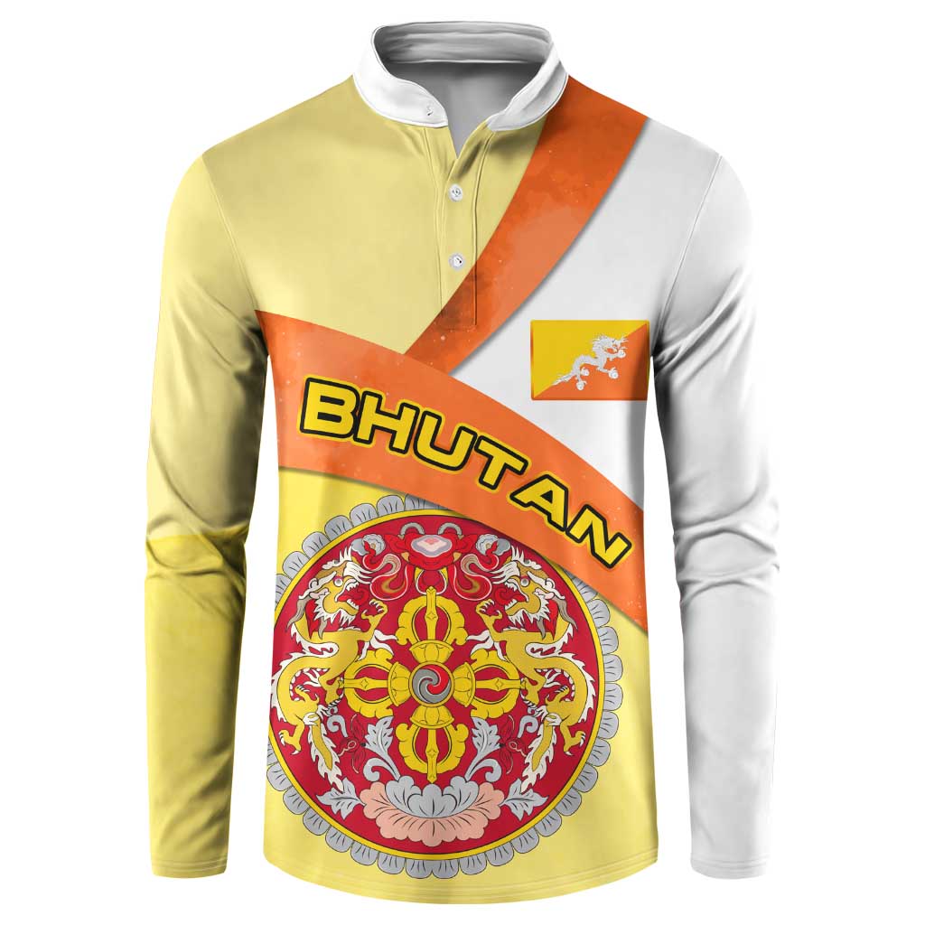 Bhutan Mandala Heritage Button Sweatshirt with National Flag Colors