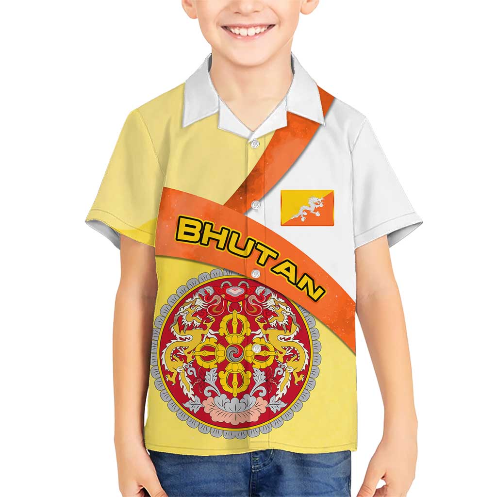 Bhutan Mandala Heritage Kid Hawaiian Shirt with National Flag Colors