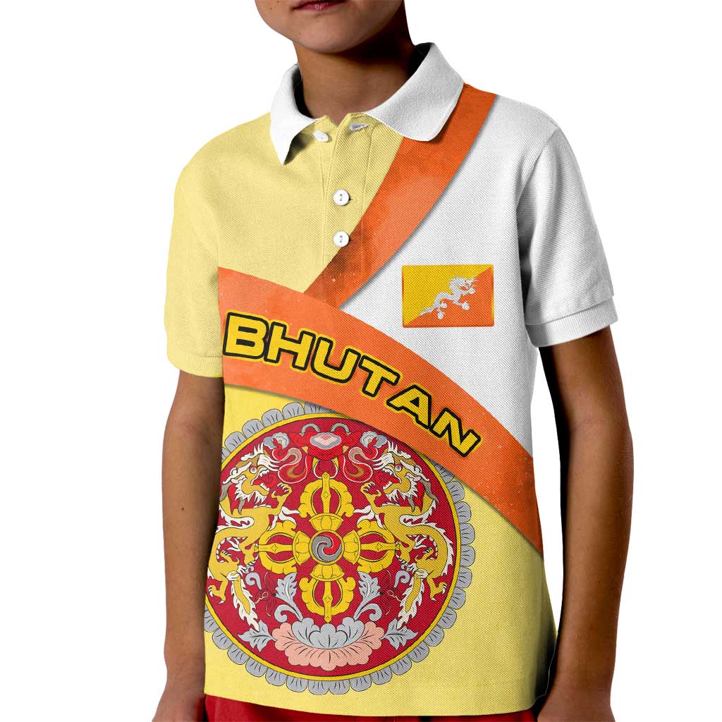 Bhutan Mandala Heritage Kid Polo Shirt with National Flag Colors