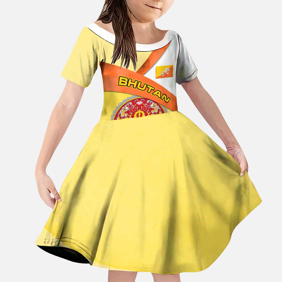 Bhutan Mandala Heritage Kid Short Sleeve Dress with National Flag Colors