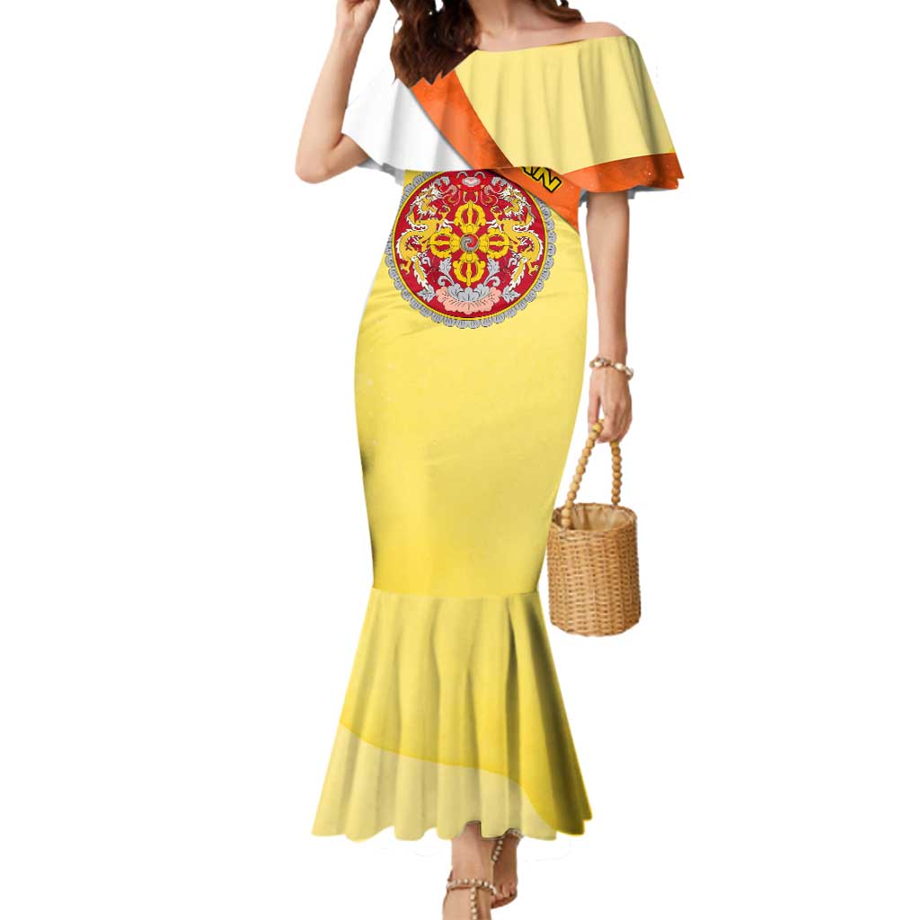 Bhutan Mandala Heritage Mermaid Dress with National Flag Colors
