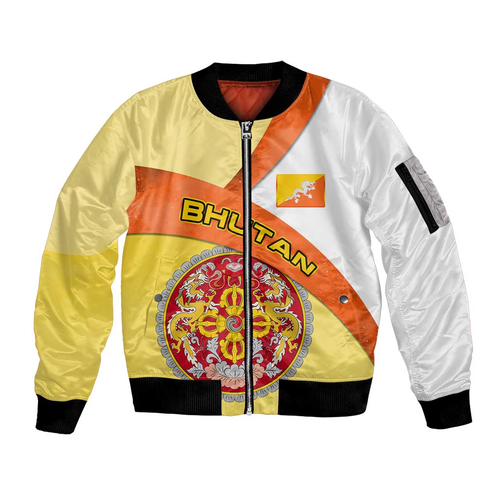 Bhutan Mandala Heritage Sleeve Zip Bomber Jacket with National Flag Colors