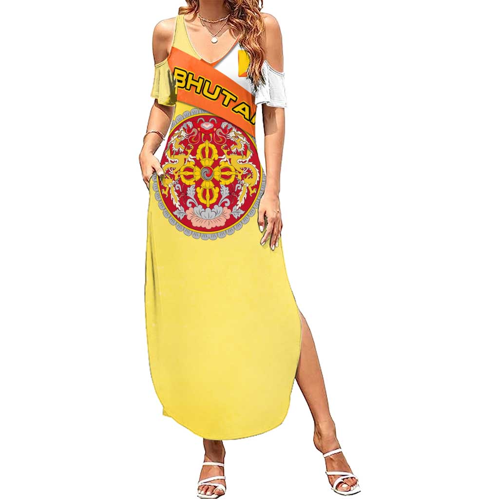 Bhutan Mandala Heritage Summer Maxi Dress with National Flag Colors