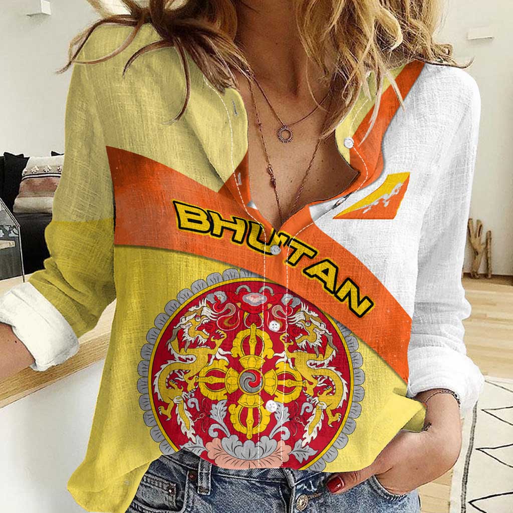 Bhutan Mandala Heritage Women Casual Shirt with National Flag Colors