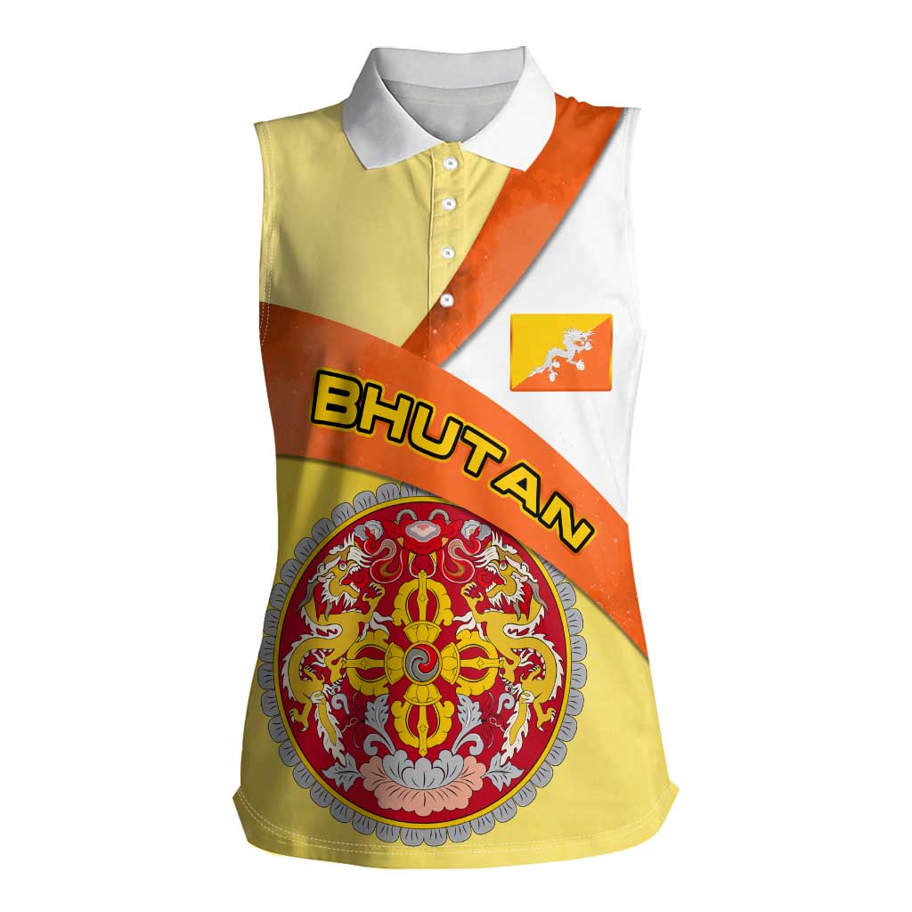 Bhutan Mandala Heritage Women Sleeveless Polo Shirt with National Flag Colors