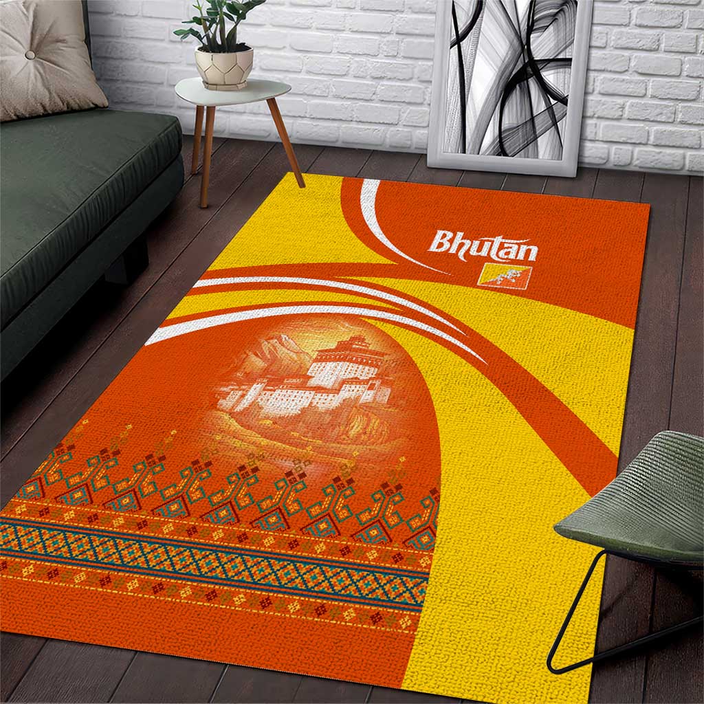 Bhutan Heritage Area Rug with Paro Monastery and Druk Dragon