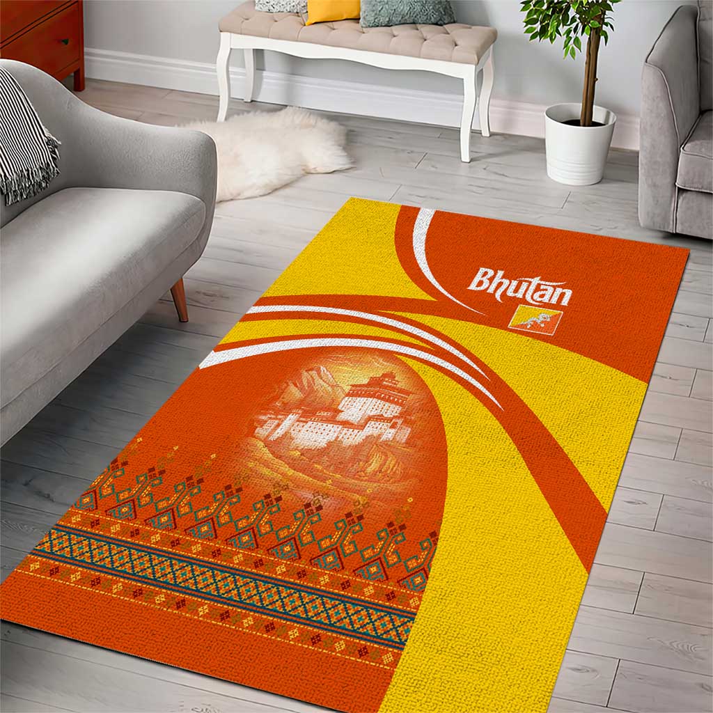 Bhutan Heritage Area Rug with Paro Monastery and Druk Dragon