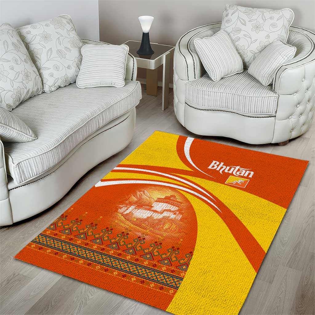 Bhutan Heritage Area Rug with Paro Monastery and Druk Dragon